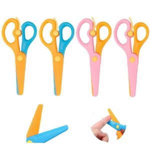 Elm Mart 4pcs Plastic Safety Scissors, Toddler Safety Scissors Kids Plastic Scissors Toddler Scissors for Children Art Supplies