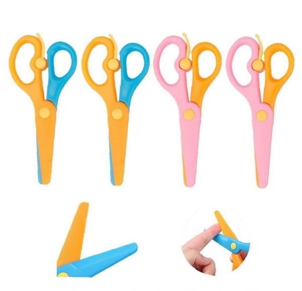 Elm Mart 4pcs Plastic Safety Scissors, Toddler Safety Scissors Kids Plastic Scissors Toddler Scissors for Children Art Supplies