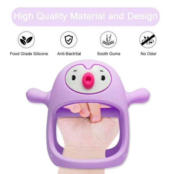 Elm Mart Smily Mia Smily Mia Penguin Teethers, Silicone TeethingToys for Babies 0-6Months, Baby Teethers for 3-6Months, Hand Teether for Infants, Pacifiers for New Born,Light Purple Visit the Smily Mia Store