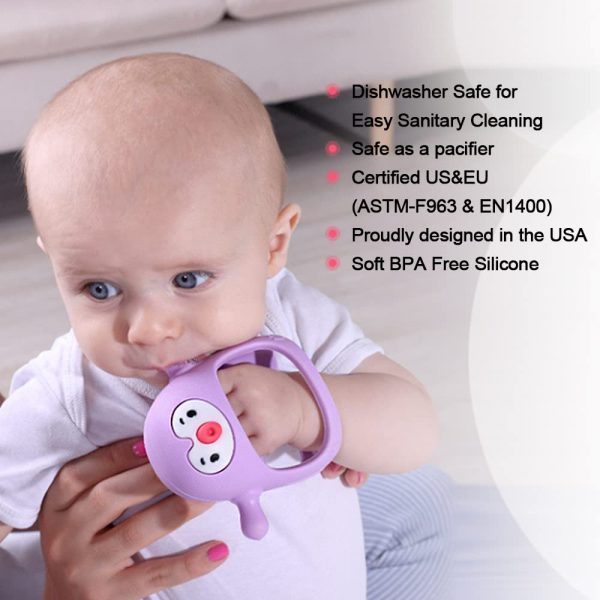 Elm Mart Smily Mia Smily Mia Penguin Teethers, Silicone TeethingToys for Babies 0-6Months, Baby Teethers for 3-6Months, Hand Teether for Infants, Pacifiers for New Born,Light Purple Visit the Smily Mia Store