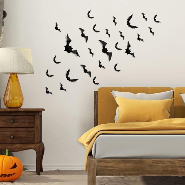 Elm Mart 88 Pcs Halloween Decorations Indoor PVC 3D Scary Bats Wall Decor DIY Halloween Bat Decoration Stickers for Home Decor Bathroom Indoor Party Supplies