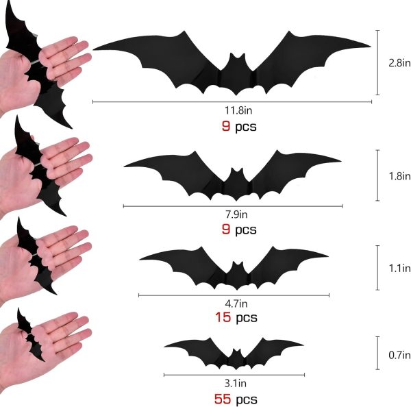 Elm Mart 88 Pcs Halloween Decorations Indoor PVC 3D Scary Bats Wall Decor DIY Halloween Bat Decoration Stickers for Home Decor Bathroom Indoor Party Supplies