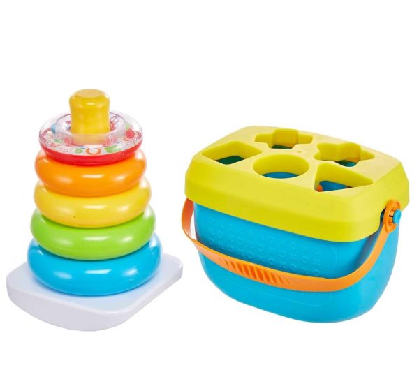 Elm Mart Fisher-Price Infant Toy Set with Baby’s First Blocks (10 Shapes) and Rock-a-Stack Ring Stacking Toy for Ages 6+ Months (Amazon Exclusive)