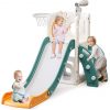 Elm Mart 6 in 1 Toddler Slide for Toddlers Age 1-3, Extra-Long Slide with Basketball Hoop Indoor and Outdoor Baby Climber Playset Playground Freestanding Slide (White+Orange)