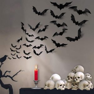 Elm Mart 88 Pcs Halloween Decorations Indoor PVC 3D Scary Bats Wall Decor DIY Halloween Bat Decoration Stickers for Home Decor Bathroom Indoor Party Supplies