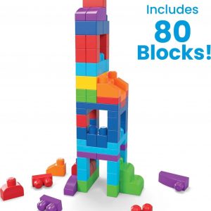 Elm Mart Mega Bloks First Builders Toddler Blocks Toys Set, Big Building Bag with 80 Pieces and Storage, Blue, Ages 1+ Years