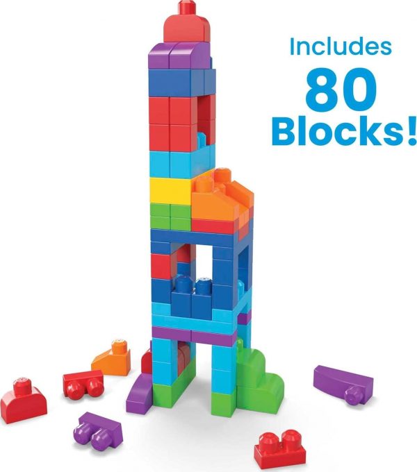 Elm Mart Mega Bloks First Builders Toddler Blocks Toys Set, Big Building Bag with 80 Pieces and Storage, Blue, Ages 1+ Years