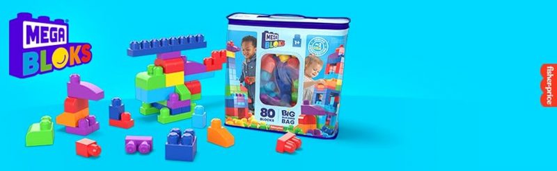 Elm Mart Mega Bloks First Builders Toddler Blocks Toys Set, Big Building Bag with 80 Pieces and Storage, Blue, Ages 1+ Years