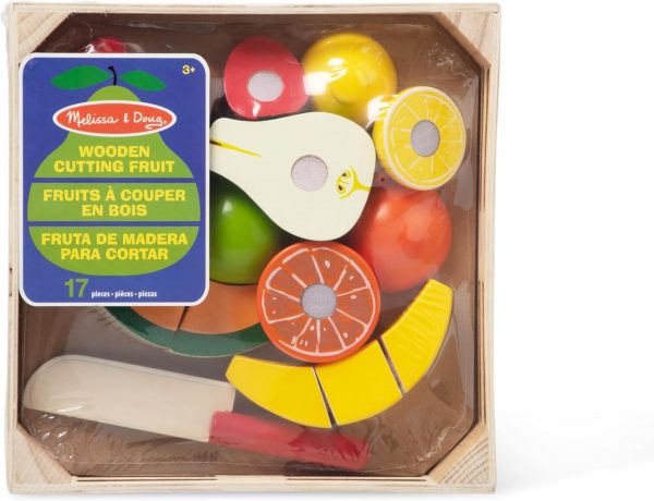 Elm Mart Melissa & Doug Cutting Fruit Set - Wooden Play Food Kitchen Accessory, Multi - Pretend Play Accessories, Wooden Cutting Fruit Toys For Toddlers And Kids Ages 3+