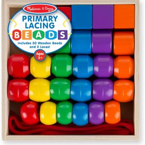 Elm Mart Melissa & Doug Primary Lacing Beads - Educational Toy With 30 Wooden Beads and 2 Laces Beads For Toddlers, Fine Motor Skills Lacing Toys For Toddlers And Kids Ages 3+