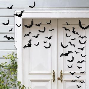 Elm Mart 88 Pcs Halloween Decorations Indoor PVC 3D Scary Bats Wall Decor DIY Halloween Bat Decoration Stickers for Home Decor Bathroom Indoor Party Supplies