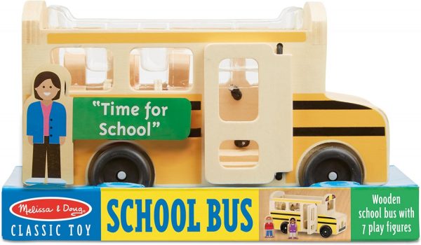 Elm Mart Melissa & Doug School Bus Wooden Toy Set With 7 Figures, Pretend Play, Classic Toys For Kids