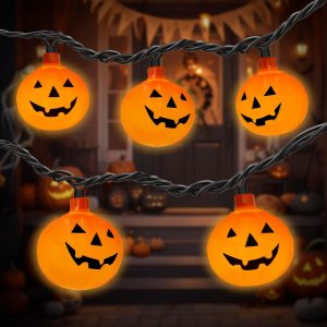 Elm Mart Halloween Pumpkin String Lights, 8.5 Ft Halloween String Lights with 10 LEDs Jack O Lantern Pumpkin Lights Orange Halloween Lights for Indoor Outdoor Party Halloween Decor