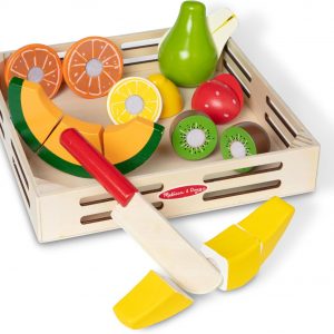 Elm Mart Melissa & Doug Cutting Fruit Set - Wooden Play Food Kitchen Accessory, Multi - Pretend Play Accessories, Wooden Cutting Fruit Toys For Toddlers And Kids Ages 3+