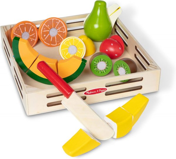 Elm Mart Melissa & Doug Cutting Fruit Set - Wooden Play Food Kitchen Accessory, Multi - Pretend Play Accessories, Wooden Cutting Fruit Toys For Toddlers And Kids Ages 3+