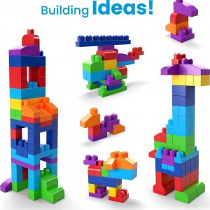 Elm Mart Mega Bloks First Builders Toddler Blocks Toys Set, Big Building Bag with 80 Pieces and Storage, Blue, Ages 1+ Years