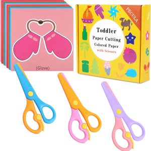 Elm Mart Safety Scissors For Toddler, Kids, Children - Plastic, Dual-Color Preschool Training Scissors(3 Pack), Paper Cutting(96 Pcs) Set For Paper Craft Supplies