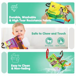 Elm Mart beiens Baby Books Toys, Touch and Feel Crinkle Cloth Book for Infant Baby 0-3-6-12-18 Months, Early Development Interactive Stroller Soft Toys, Shower Gifts Christmas Stocking Stuffers for Boys Girls