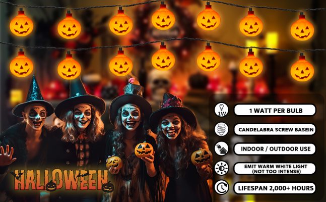 Elm Mart Halloween Pumpkin String Lights, 8.5 Ft Halloween String Lights with 10 LEDs Jack O Lantern Pumpkin Lights Orange Halloween Lights for Indoor Outdoor Party Halloween Decor