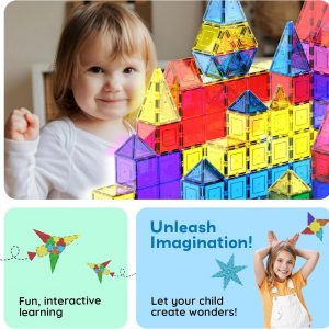 Elm Mart PicassoTiles 100 Piece Magnetic Playboards Tiles Set Magnet Toys for Toddlers STEM Building Blocks Sensory Creative Kids Manipulative Preschool Learning Construction Toy Ages 3+ Boys Girls - PT100