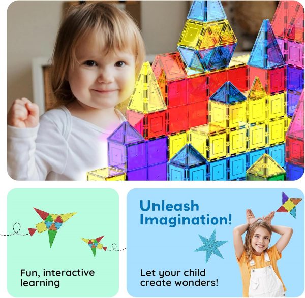 Elm Mart PicassoTiles 100 Piece Magnetic Playboards Tiles Set Magnet Toys for Toddlers STEM Building Blocks Sensory Creative Kids Manipulative Preschool Learning Construction Toy Ages 3+ Boys Girls - PT100