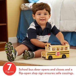 Elm Mart Melissa & Doug School Bus Wooden Toy Set With 7 Figures, Pretend Play, Classic Toys For Kids