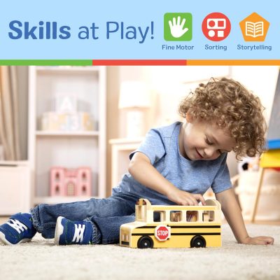 Elm Mart Melissa & Doug School Bus Wooden Toy Set With 7 Figures, Pretend Play, Classic Toys For Kids