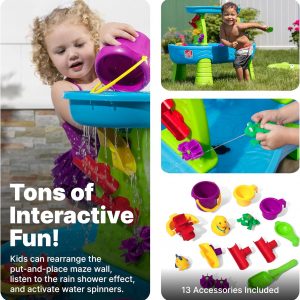 Elm Mart Step2 Rain Showers Splash Pond Toddler Water Table, Kids Water and Sand Activity Sensory Playset, Summer Outdoor Toys, 13 Piece Toy Accessories, For Toddles 1.5+ Years Old