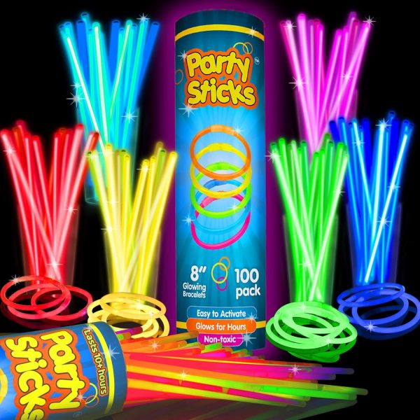 Elm Mart 100 Ultra Bright Glow Sticks Bracelets and Necklaces - Premium Glow in the Dark Party Supplies and Decorations - Bulk 8" Glowsticks Party Favors Pack