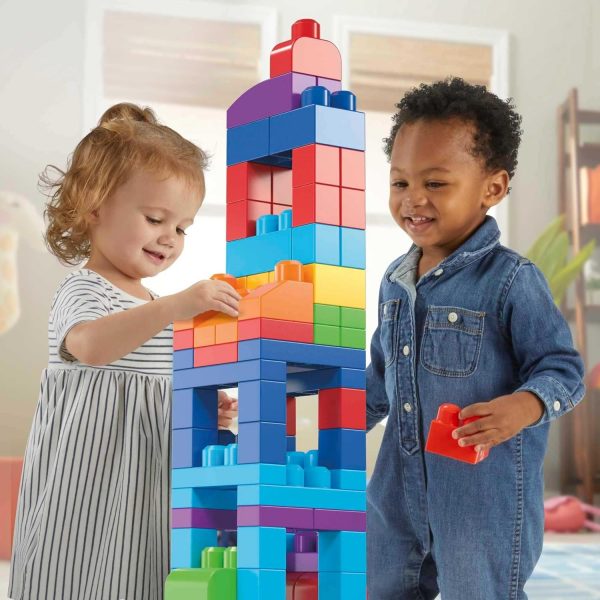 Elm Mart Mega Bloks First Builders Toddler Blocks Toys Set, Big Building Bag with 80 Pieces and Storage, Blue, Ages 1+ Years