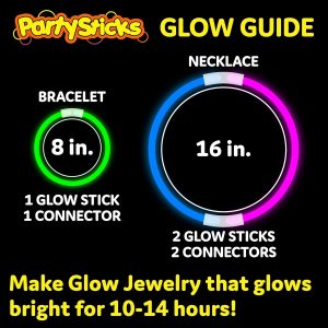 Elm Mart 100 Ultra Bright Glow Sticks Bracelets and Necklaces - Premium Glow in the Dark Party Supplies and Decorations - Bulk 8