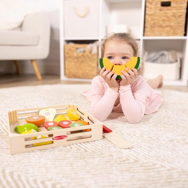 Elm Mart Melissa & Doug Cutting Fruit Set - Wooden Play Food Kitchen Accessory, Multi - Pretend Play Accessories, Wooden Cutting Fruit Toys For Toddlers And Kids Ages 3+