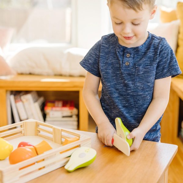 Elm Mart Melissa & Doug Cutting Fruit Set - Wooden Play Food Kitchen Accessory, Multi - Pretend Play Accessories, Wooden Cutting Fruit Toys For Toddlers And Kids Ages 3+