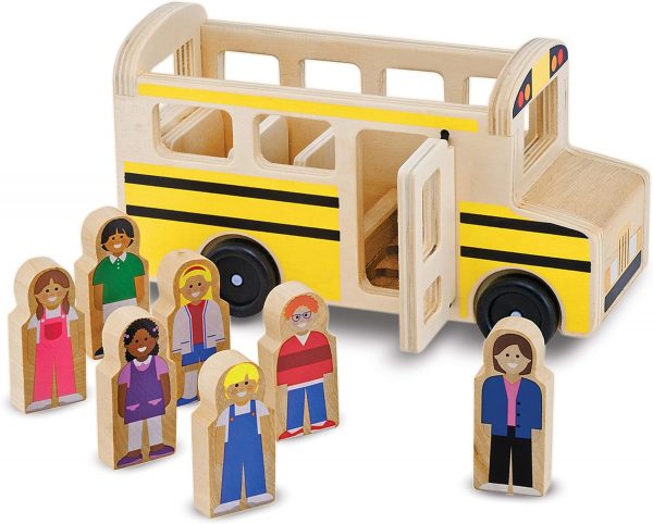 Elm Mart Melissa & Doug School Bus Wooden Toy Set With 7 Figures, Pretend Play, Classic Toys For Kids