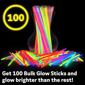 Elm Mart 100 Ultra Bright Glow Sticks Bracelets and Necklaces - Premium Glow in the Dark Party Supplies and Decorations - Bulk 8