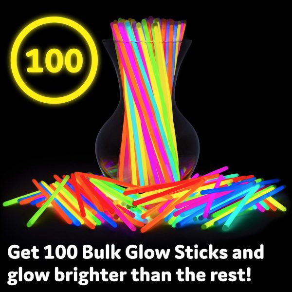 Elm Mart 100 Ultra Bright Glow Sticks Bracelets and Necklaces - Premium Glow in the Dark Party Supplies and Decorations - Bulk 8" Glowsticks Party Favors Pack