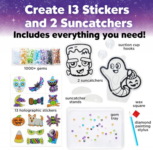 Elm Mart Creativity for Kids Big Gem Diamond Painting Kit - Halloween Stickers and Suncatchers - Halloween DIY Crafts for Kids, Halloween Activities and Gifts for Kids Ages 6-8+