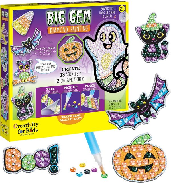 Elm Mart Creativity for Kids Big Gem Diamond Painting Kit - Halloween Stickers and Suncatchers - Halloween DIY Crafts for Kids, Halloween Activities and Gifts for Kids Ages 6-8+