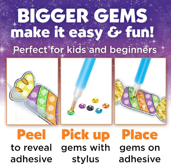 Elm Mart Creativity for Kids Big Gem Diamond Painting Kit - Halloween Stickers and Suncatchers - Halloween DIY Crafts for Kids, Halloween Activities and Gifts for Kids Ages 6-8+