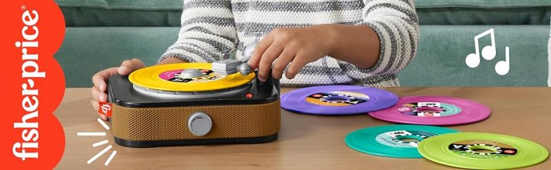 Elm mart Fisher-Price Musical Toy, Rockin’ Record Player for Preschool Pretend Play for Kids Ages 3+ Year