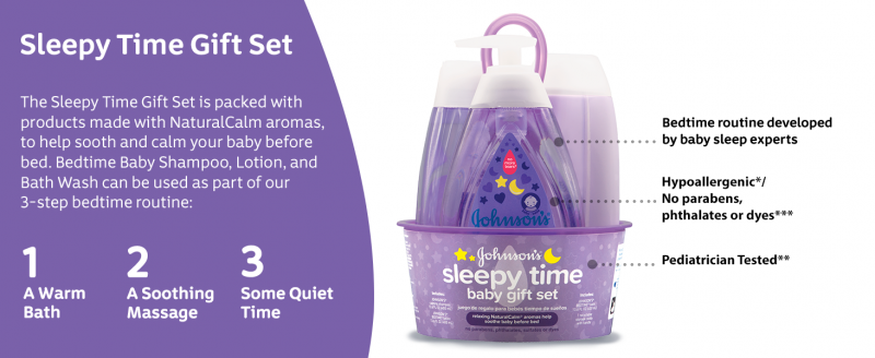 Elm Mart Johnson's Sleepy Time Bedtime Baby Gift Set with Relaxing NaturalCalm Aromas, Bedtime Baby Bath Shampoo, Wash & Lotion Essentials, Hypoallergenic & Paraben-Free, 4 Items