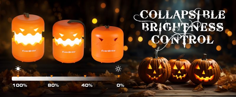 Elm Mart EverBrite 3-Pack Halloween Pumpkin Lantern, Collapsible Jack O Lantern Pumpkins with Lanyard, Halloween Party Favors for Kids, Light up Pumpkin Outdoor for Halloween Party Decoration