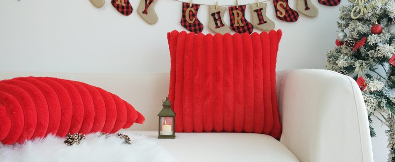 Elmmart JOJUSIS Pack of 2 Pillow Covers Faux Fur Plush Decorative Christmas Red Throw Couch Cushion Case Soft Pillowcases (Red, 18 x 18-Inch)
