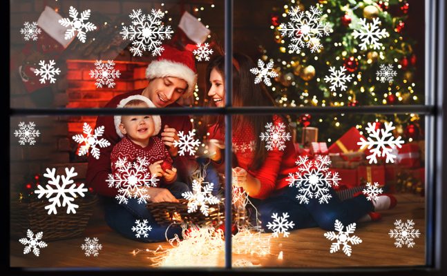 Elmmart LUDILO 135Pcs Christmas Window Clings Snowflakes Window Decals Static Window Stickers for Christmas Decorations Window Décor Ornaments Xmas Party Supplies Thanksgiving Party Décor