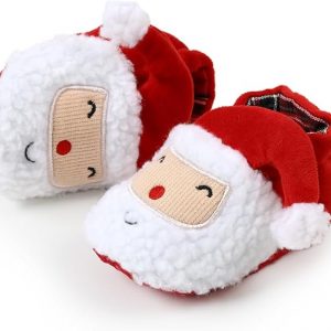 Elmmart Ohwawadi Infant Slippers Cozy Fleece Booties Soft Bottom Warm Cartoon Socks Newborn Crib Shoes