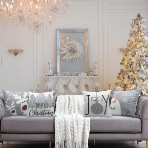 Elmmart PSDWETS Christmas Pillow Covers 18x18 Set of 4 Christmas Decorations Snowman Deer Christmas Tree Winter Holiday Decor Throw Cushion Case for Home Couch