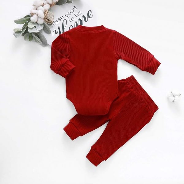 Elmmart Newborn Clothes Set Baby Boy Girl Ribbed Knitted Cotton Long Sleeve Romper Long Pants Solid Color Fall Winter Outfits