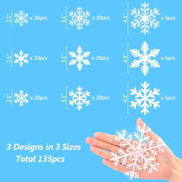 Elmmart LUDILO 135Pcs Christmas Window Clings Snowflakes Window Decals Static Window Stickers for Christmas Decorations Window Décor Ornaments Xmas Party Supplies Thanksgiving Party Décor