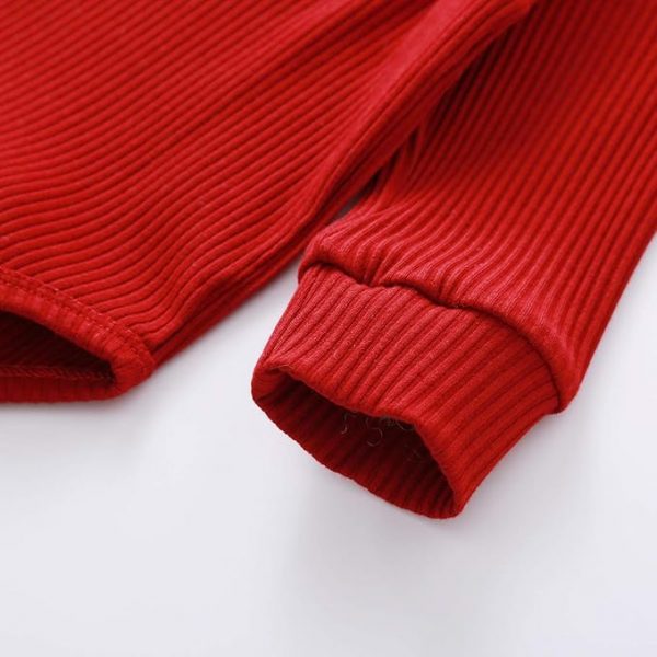 Elmmart Newborn Clothes Set Baby Boy Girl Ribbed Knitted Cotton Long Sleeve Romper Long Pants Solid Color Fall Winter Outfits