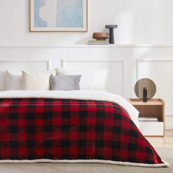 Elmmart Touchat Sherpa Red and Black Buffalo Plaid Christmas Throw Blanket, Fuzzy Fluffy Soft Cozy Blanket, Fleece Flannel Plush Microfiber Blanket for Couch Bed Sofa (60" X 70")